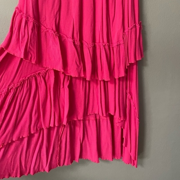 MF Designs high-low smock waist tiered ruffle skirt in pink. Size X-Small - Picture 4 of 7